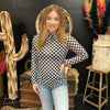 Round The Track Black Checkered Mesh Long sleeve Top - Country Lace Boutique