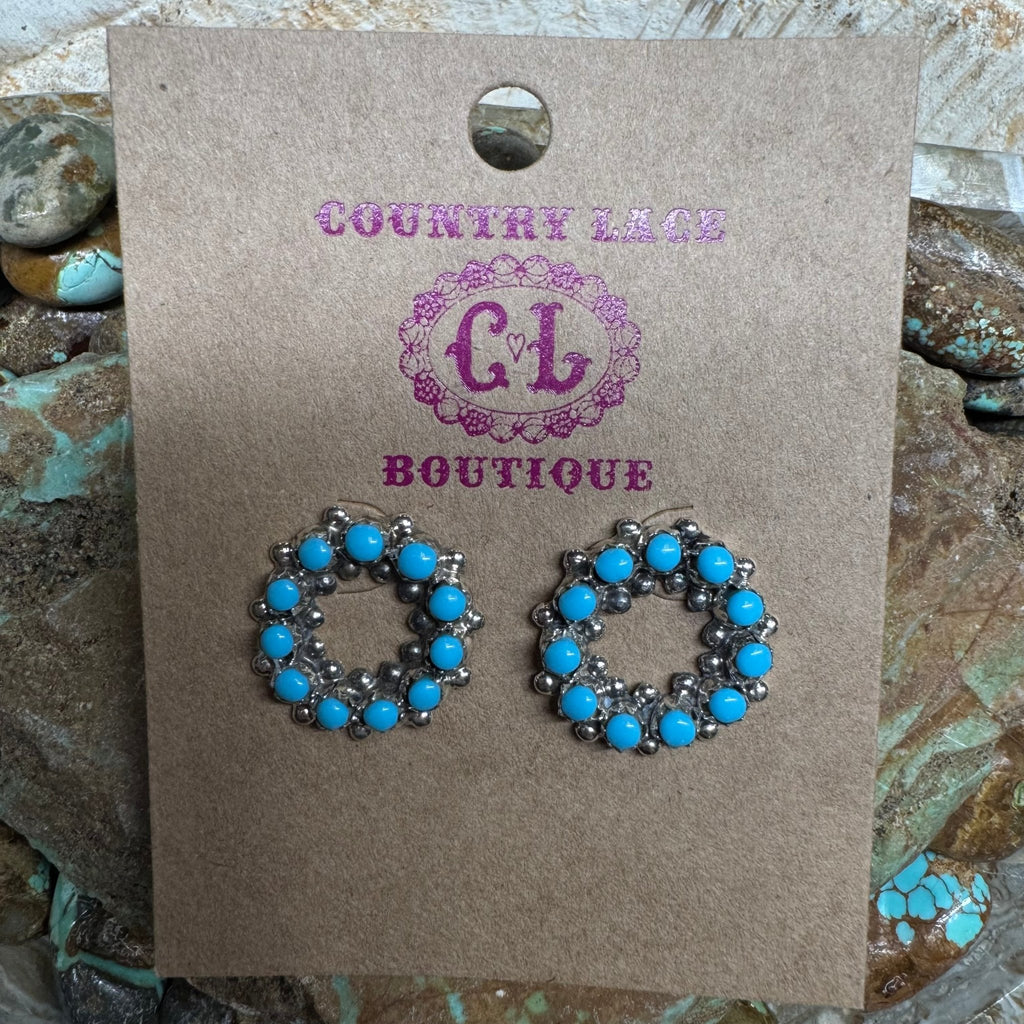 Round Turquoise Detail Post Sterling Silver Earring - Country Lace Boutique