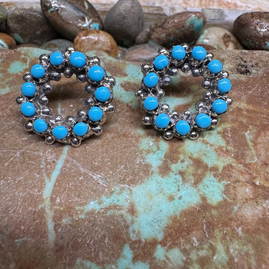 Round Turquoise Detail Post Sterling Silver Earring - Country Lace Boutique