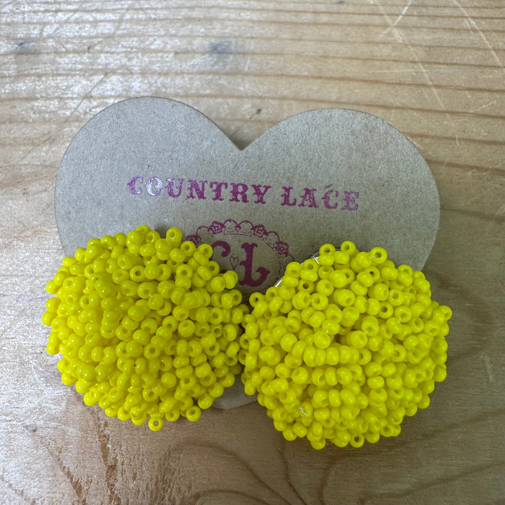Round Yellow Beaded Post Stud Fashion Earrings - Country Lace Boutique