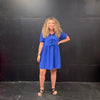 Royal Blue Bubble Sleeve Tie Front Knee Length Dress - Country Lace Boutique