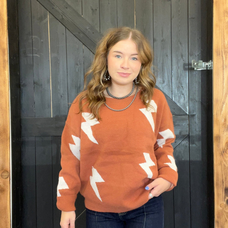 Rust & Ivory Lightning Bolt Sweater - Country Lace Boutique