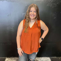 Rust V Neck Sleeveless Top - Country Lace Boutique