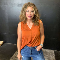 Rust V Neck Sleeveless Top - Country Lace Boutique