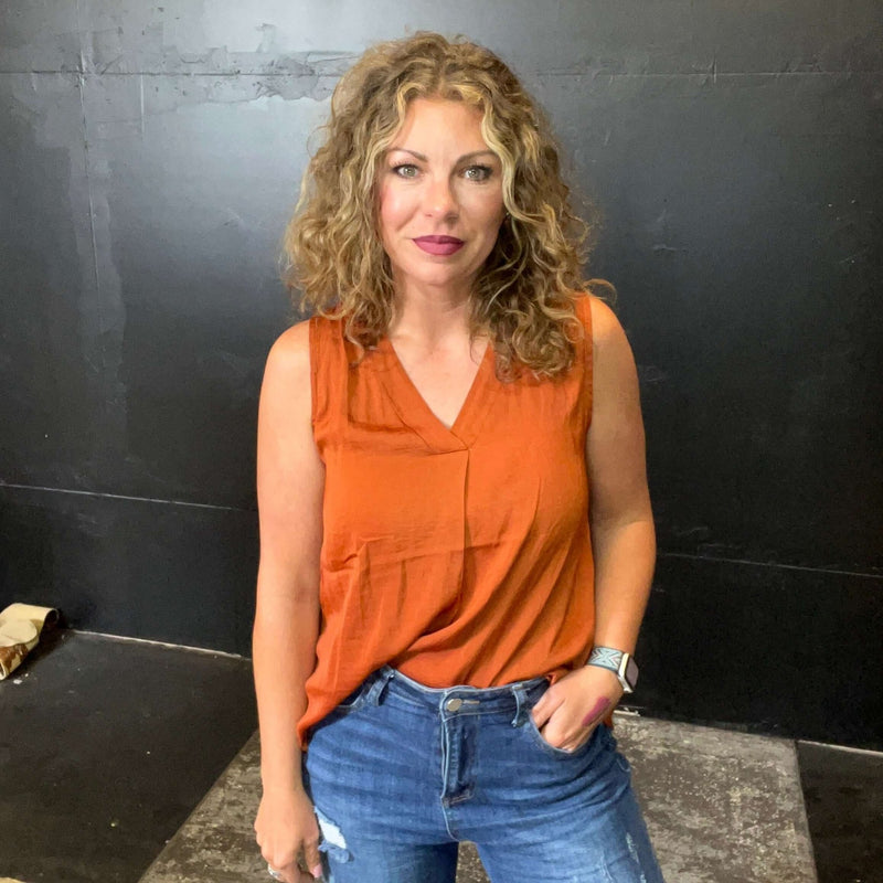 Rust V Neck Sleeveless Top - Country Lace Boutique