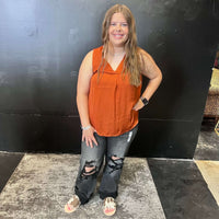 Rust V Neck Sleeveless Top - Country Lace Boutique
