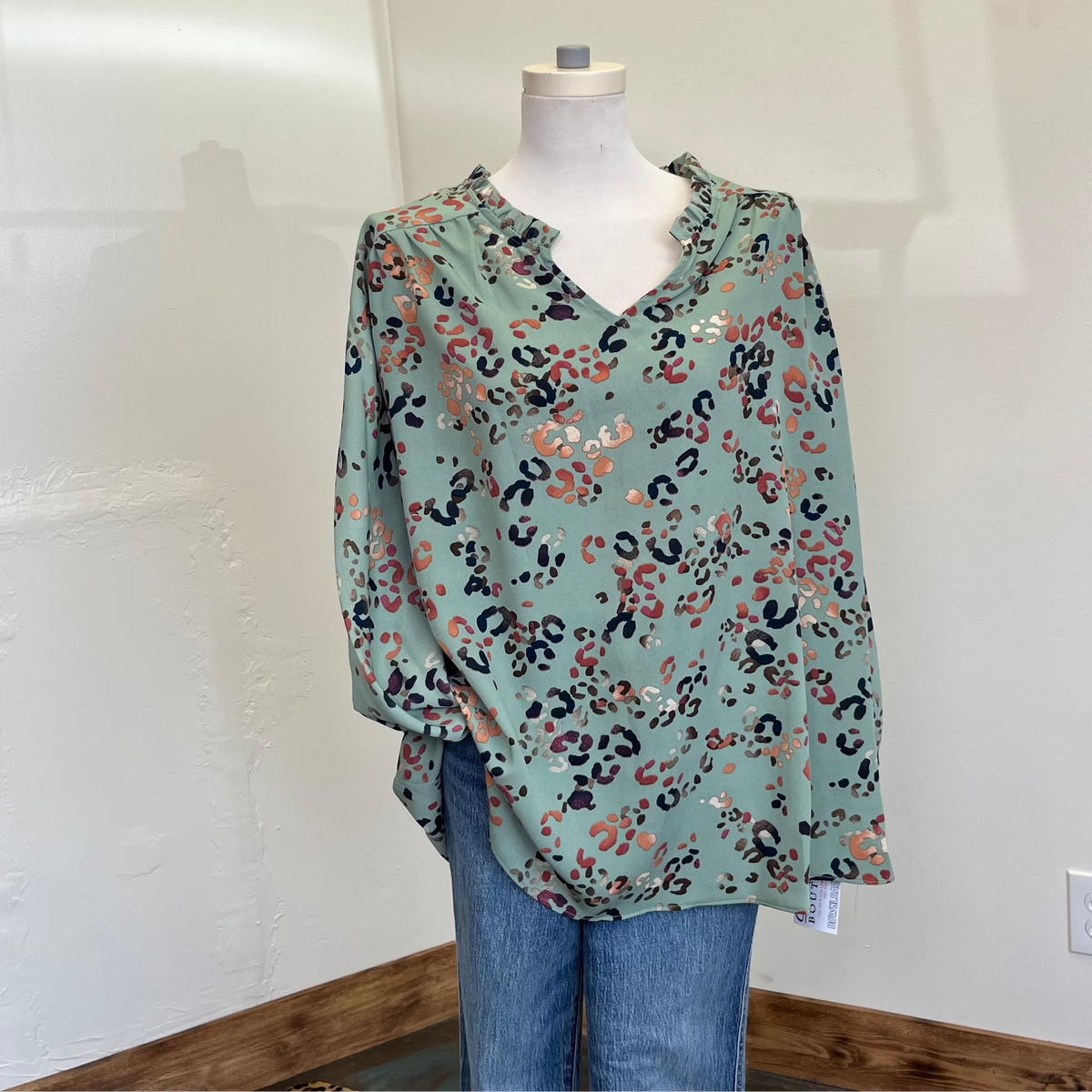 sagegreenleopardplussizetop