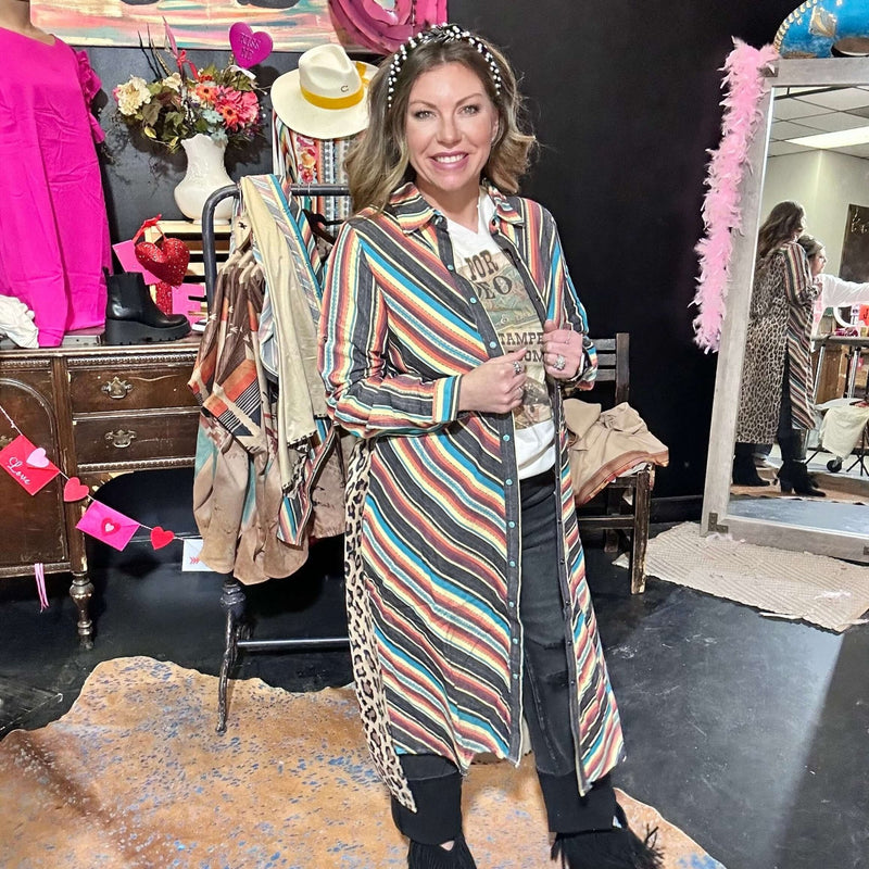 Serape and Animal Print Button Down Duster - Country Lace Boutique