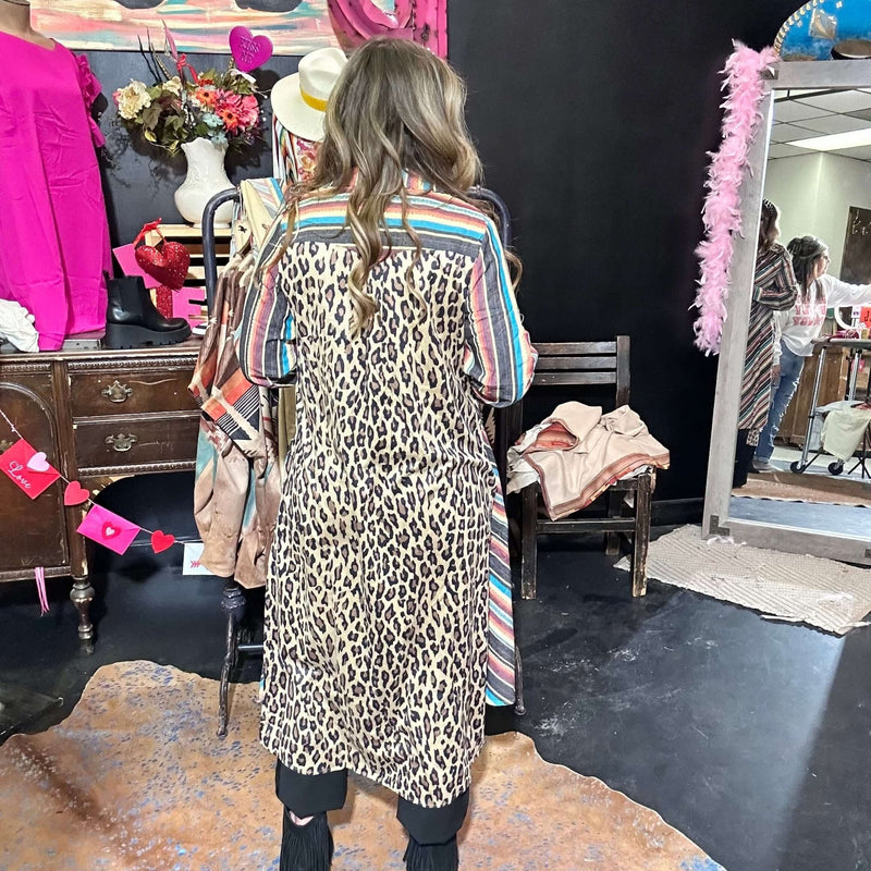 Serape and Animal Print Button Down Duster - Country Lace Boutique