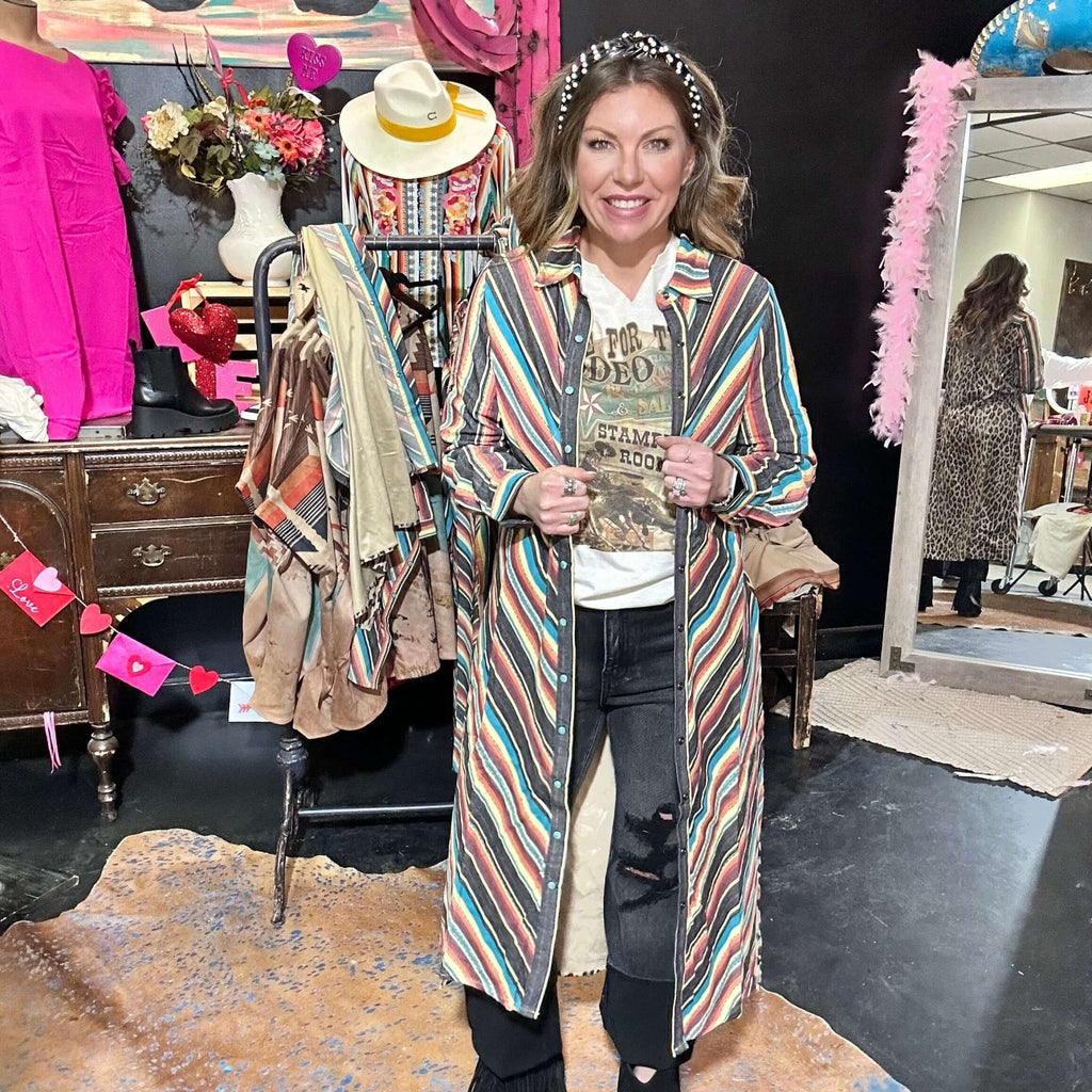 Serape and Animal Print Button Down Duster - Country Lace Boutique