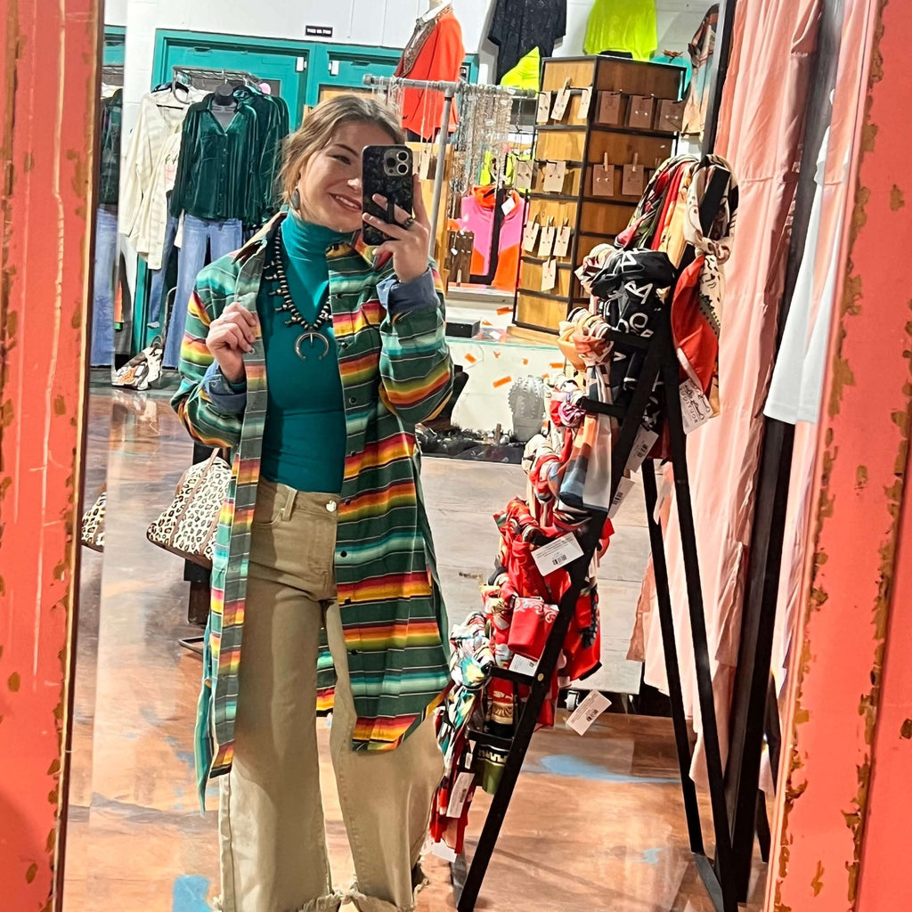 Serape Pearl Snap Long Sleeve Dress - Country Lace Boutique