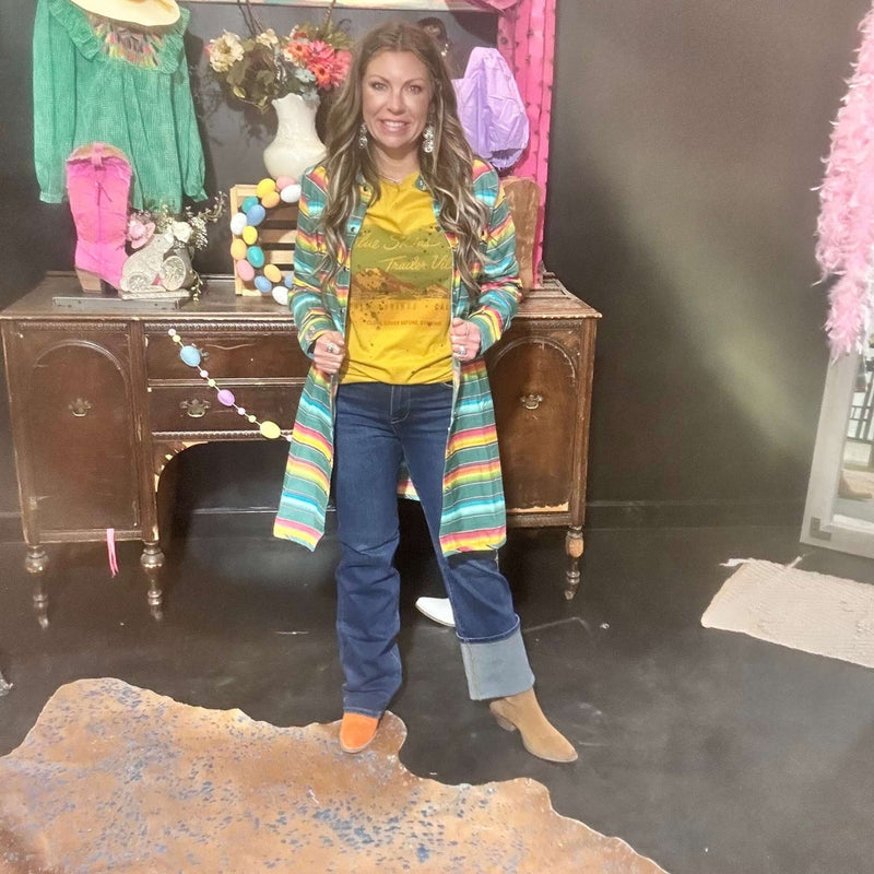 Serape Pearl Snap Long Sleeve Dress - Country Lace Boutique