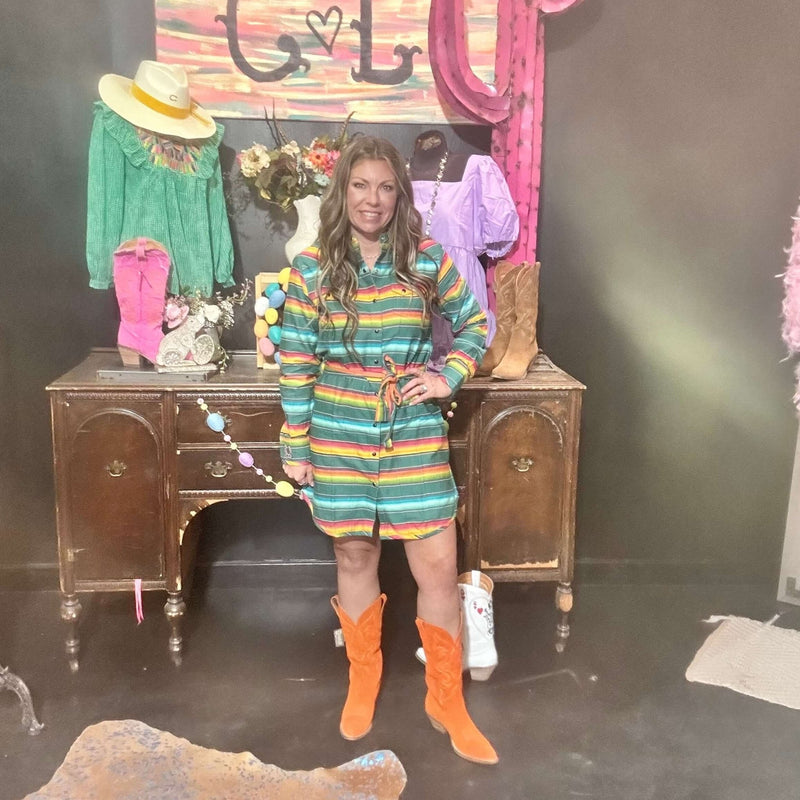 Serape Pearl Snap Long Sleeve Dress - Country Lace Boutique