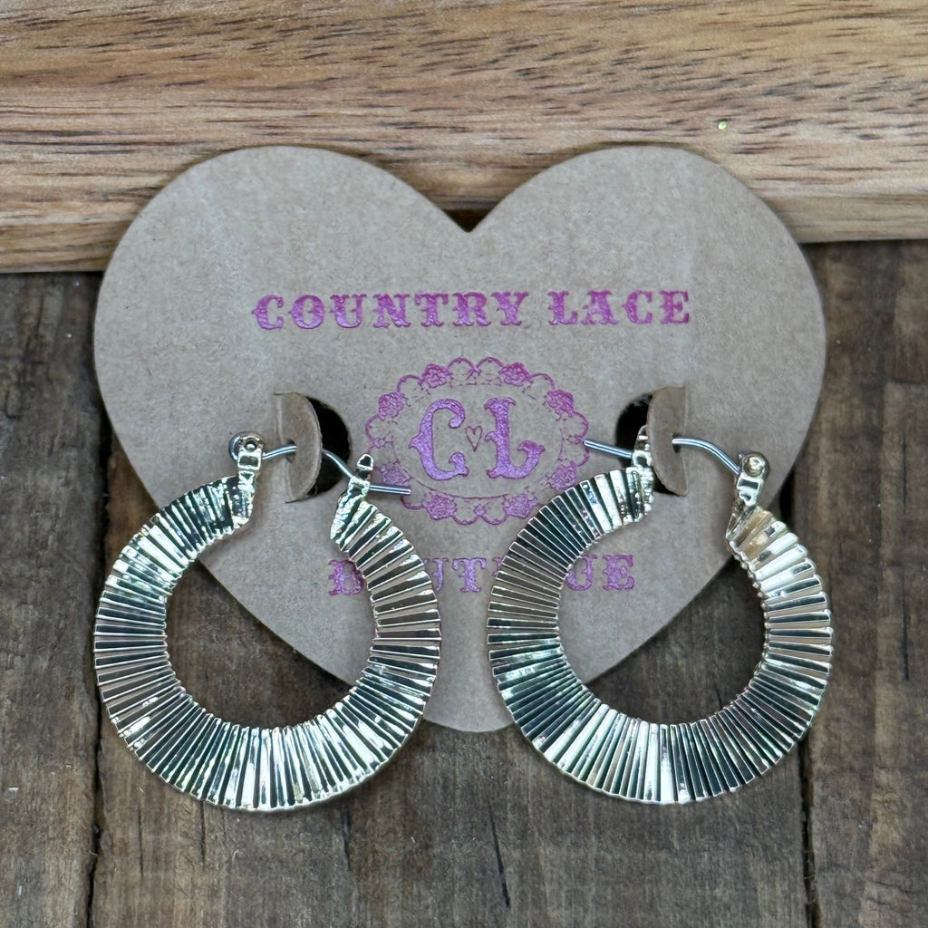 Shiny Gold Ribbed Hoop Fashion Earring - Country Lace Boutique