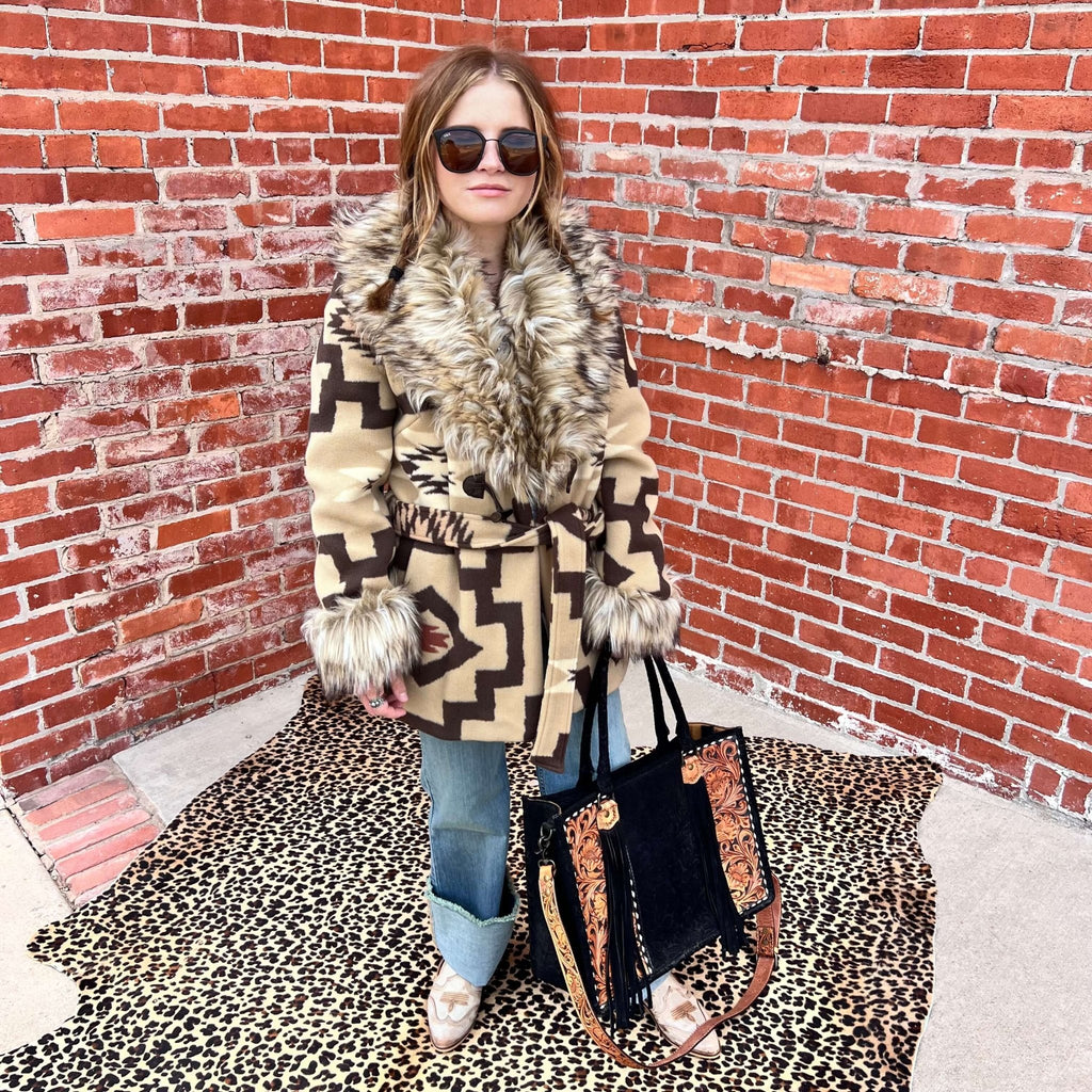 Short Tan and Brown Fur Jacket. - Country Lace Boutique