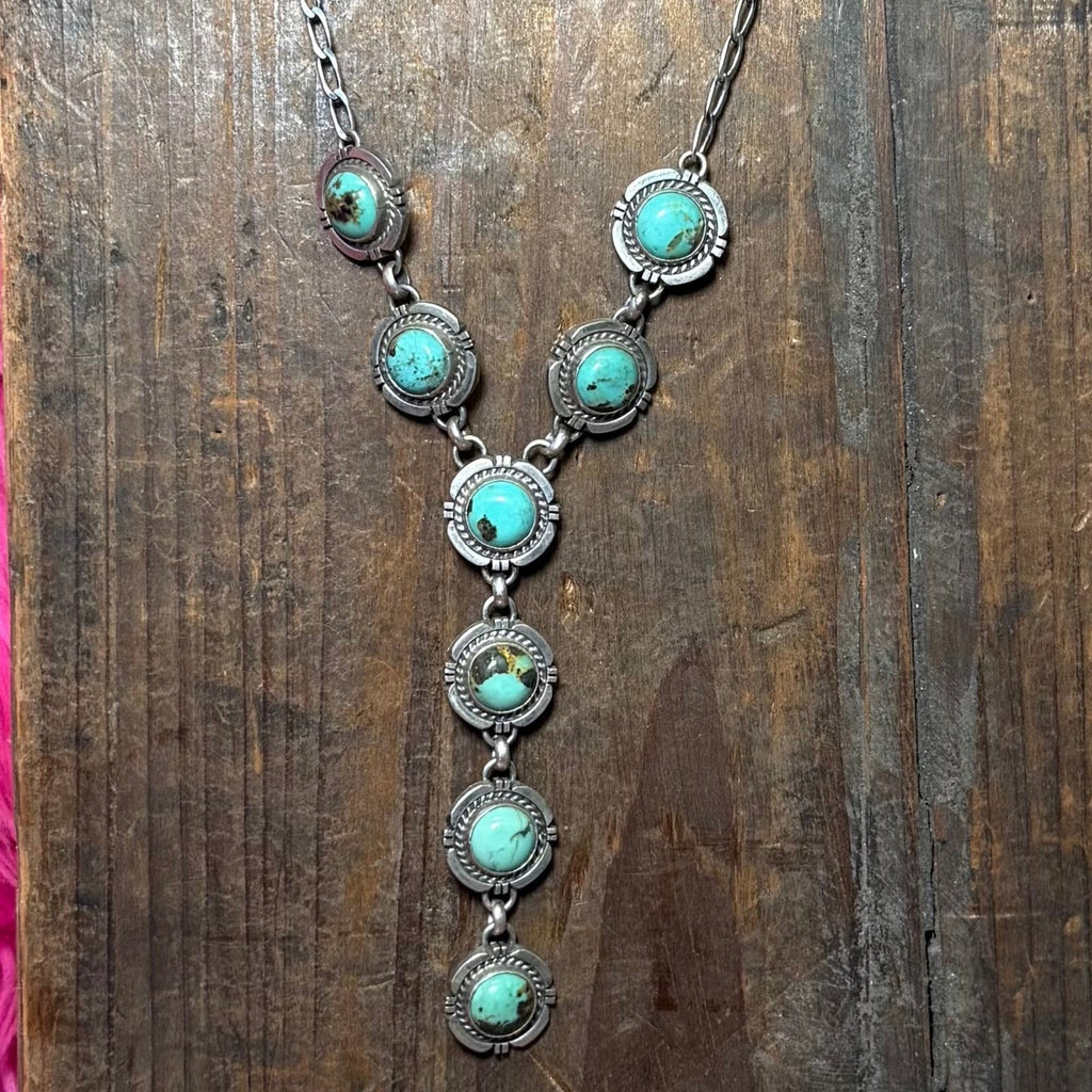 Show Stopping Authentic Turquoise Lariat Sterling Silver Necklace - Country Lace Boutique