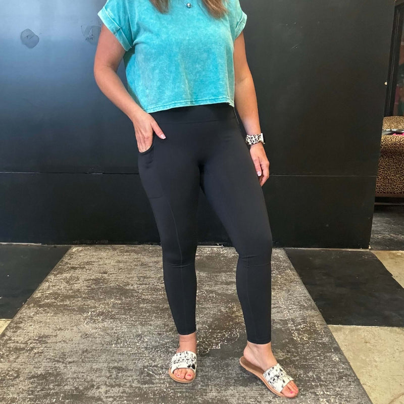 Silky Black Mono B Leggings w/Pockets - Country Lace Boutique