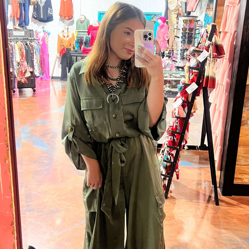 Silky Sage Gree 3/4 length sleeve Romper Jumpsuit - Country Lace Boutique