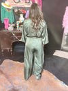 Silky Sage Gree 3/4 length sleeve Romper Jumpsuit - Country Lace Boutique