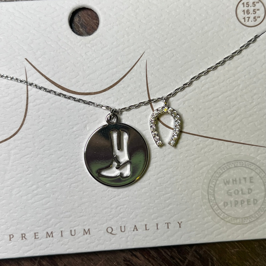 Silver Boot & Horse Shoe Fashion Necklace - Country Lace Boutique