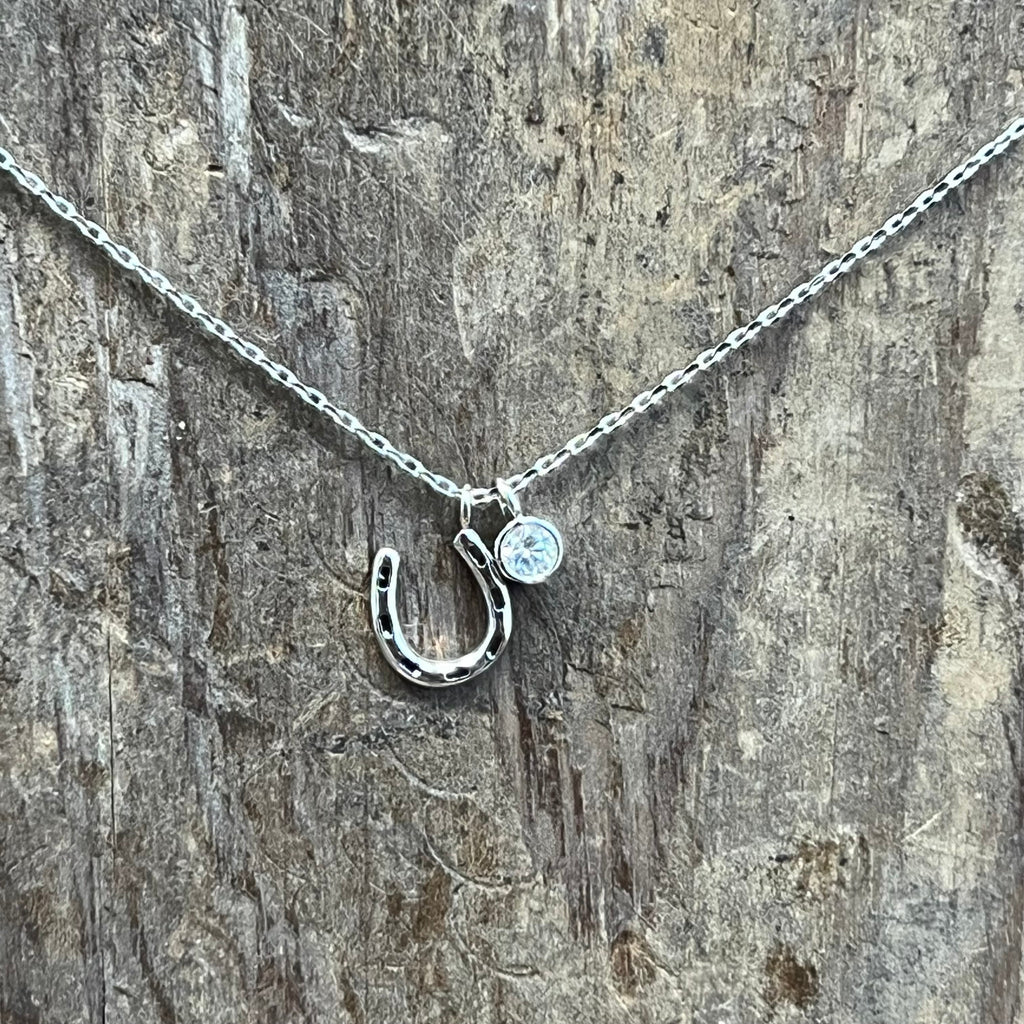 Silver Horse Shoe with Crystal Stone Fashion Necklace - Country Lace Boutique
