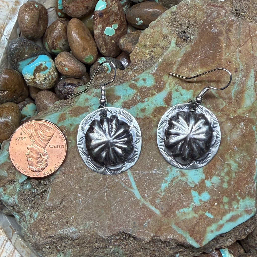 Silver Round Concho French Hook Sterling Silver Earring - Country Lace Boutique