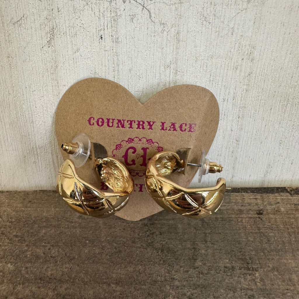 Simple Gold Hoop with Detail Fashion Earrings - Country Lace Boutique