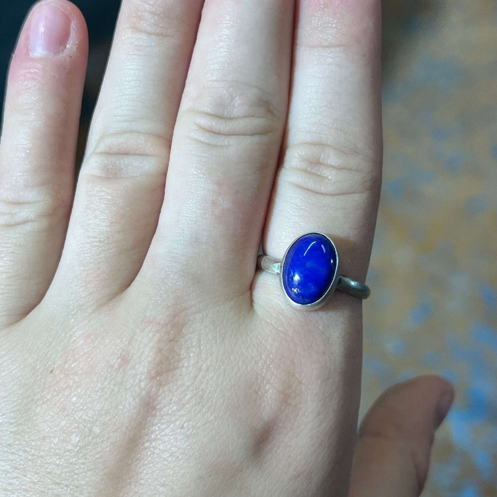 Simple Oval Lapis Sterling Silver Ring - Country Lace Boutique