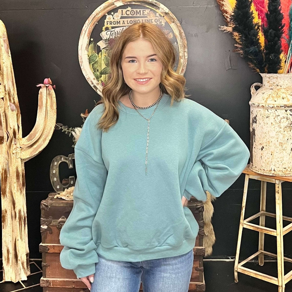 Slate Blue/Green Crop Sweatshirt - Country Lace Boutique
