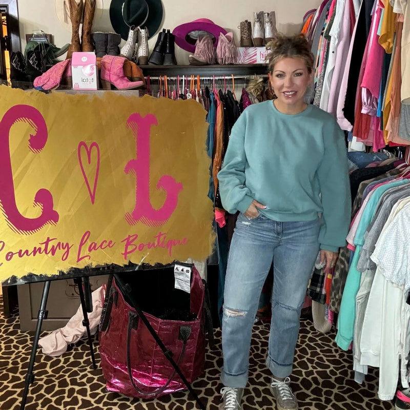 Slate Blue/Green Crop Sweatshirt - Country Lace Boutique