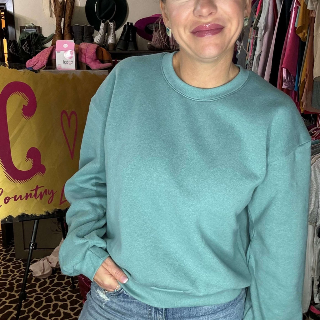 Slate Blue/Green Crop Sweatshirt - Country Lace Boutique