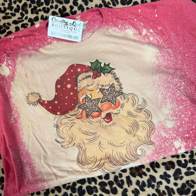 Small Christmas Animal Print Star Eyes Bleached Red T-shirt - Country Lace Boutique