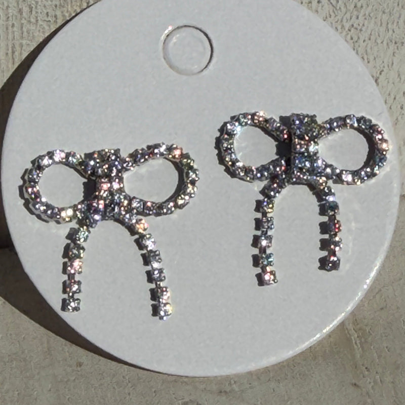 Sparkly Bow Silver Post Stud Fashion Earrings - Country Lace Boutique