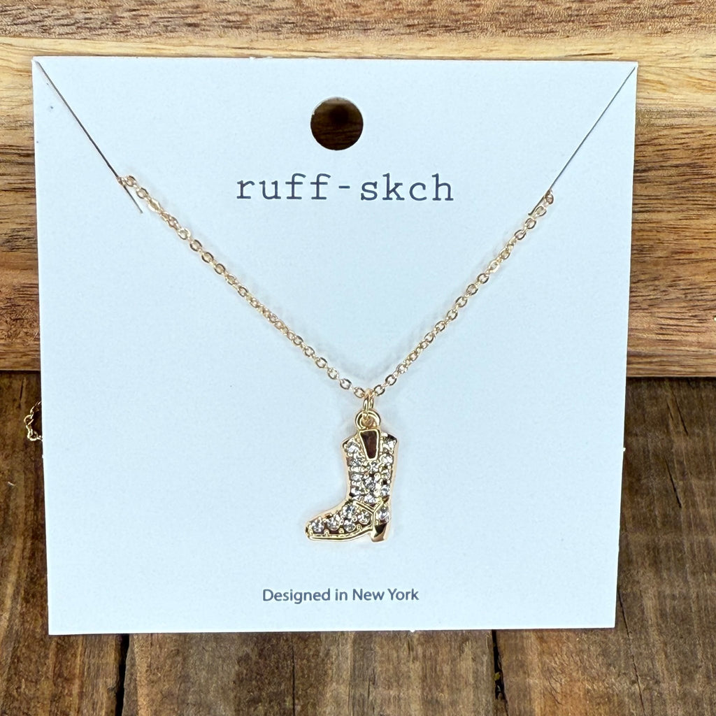 Sparkly Gold Boot Fashion Necklace - Country Lace Boutique