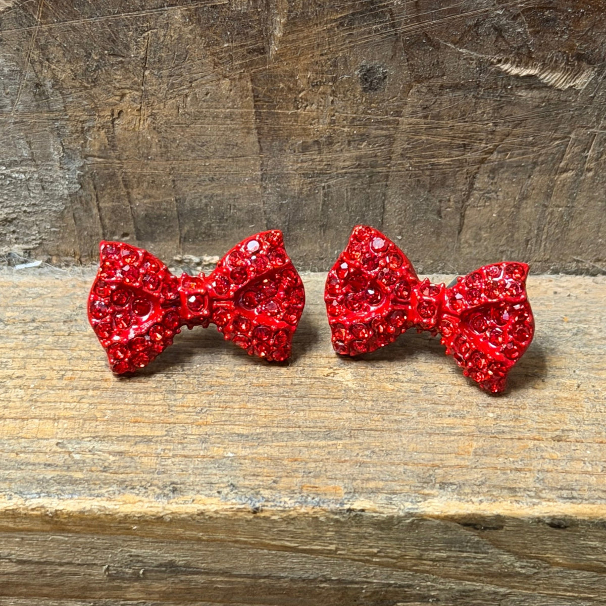Sparkly Red Bow Stud Christmas Fashion Earrings - Country Lace Boutique