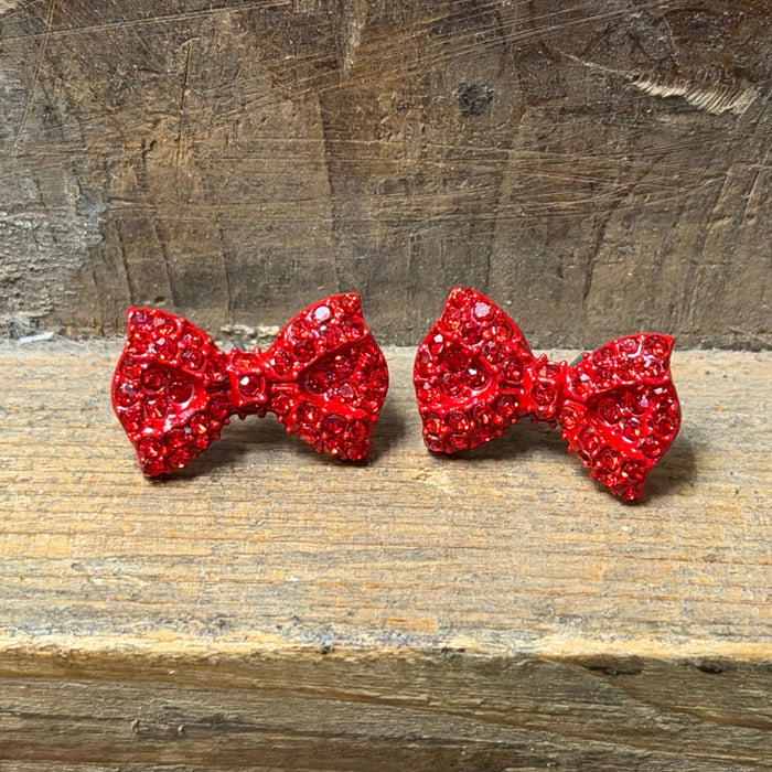 Sparkly Red Bow Stud Christmas Fashion Earrings - Country Lace Boutique