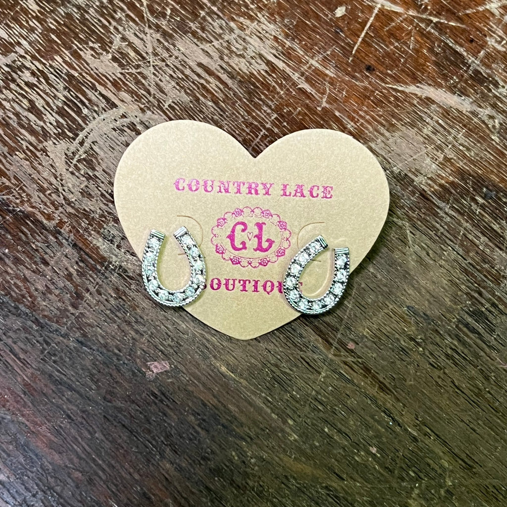 Sparkly Silver Horse Shoe Post Fashion Earrings - Country Lace Boutique