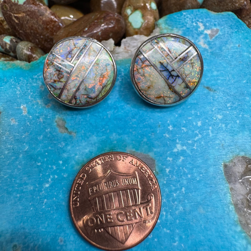 Spider Opal Round Post Sterling Silver Earring - Country Lace Boutique