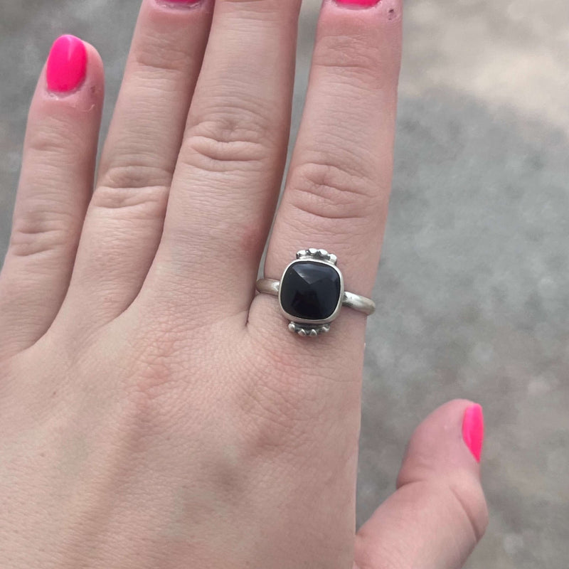 Square Black Onyx with Ball Detail Sterling Silver Ring - Country Lace Boutique