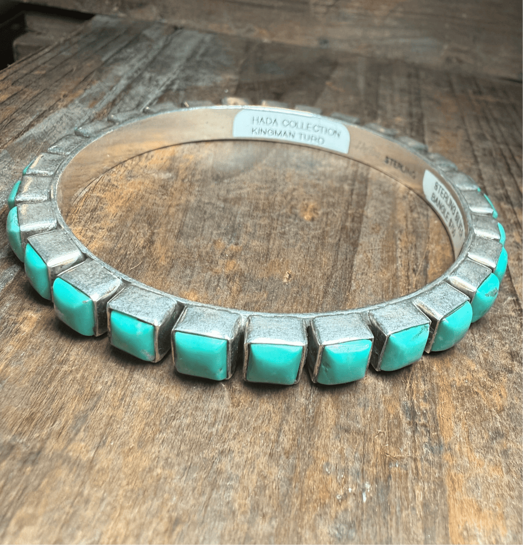 Square Green Turquoise Kingman Bangle Sterling Silver Bracelet - Country Lace Boutique