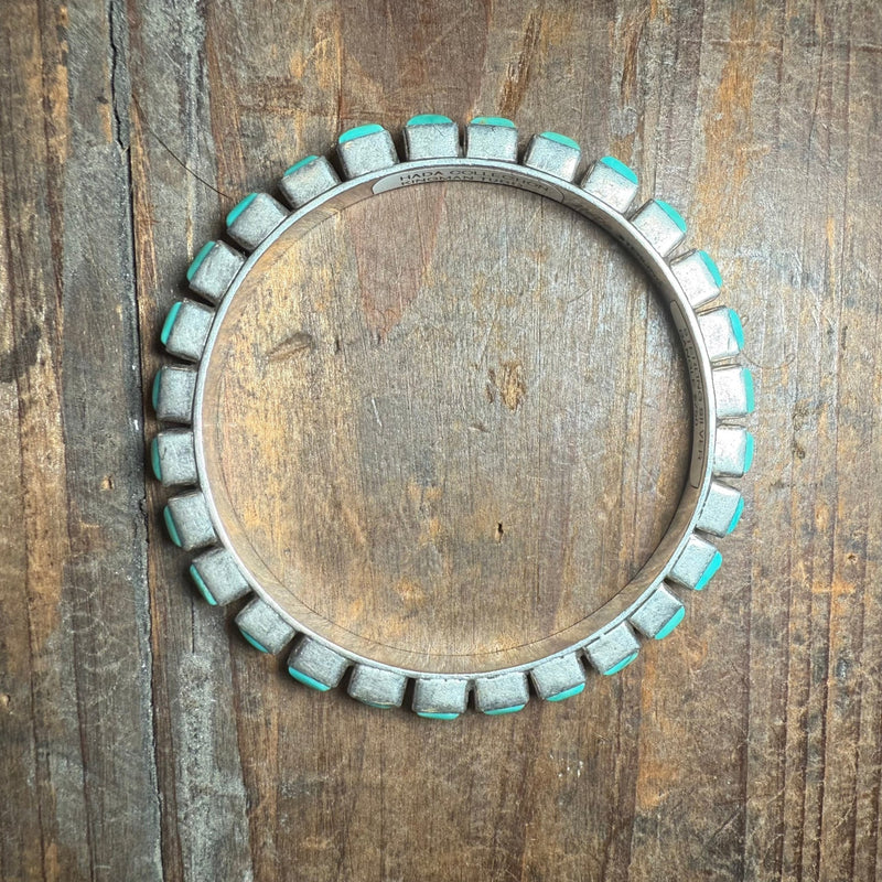 Square Green Turquoise Kingman Bangle Sterling Silver Bracelet - Country Lace Boutique