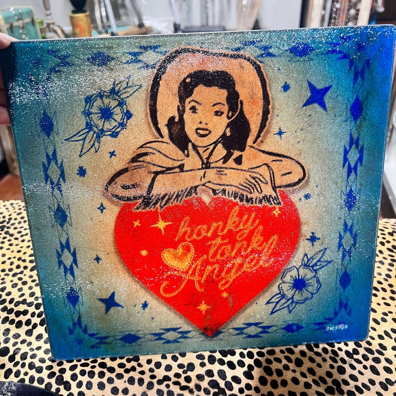 Square Honky Tonky Angel Glass Cutting Board - Country Lace Boutique