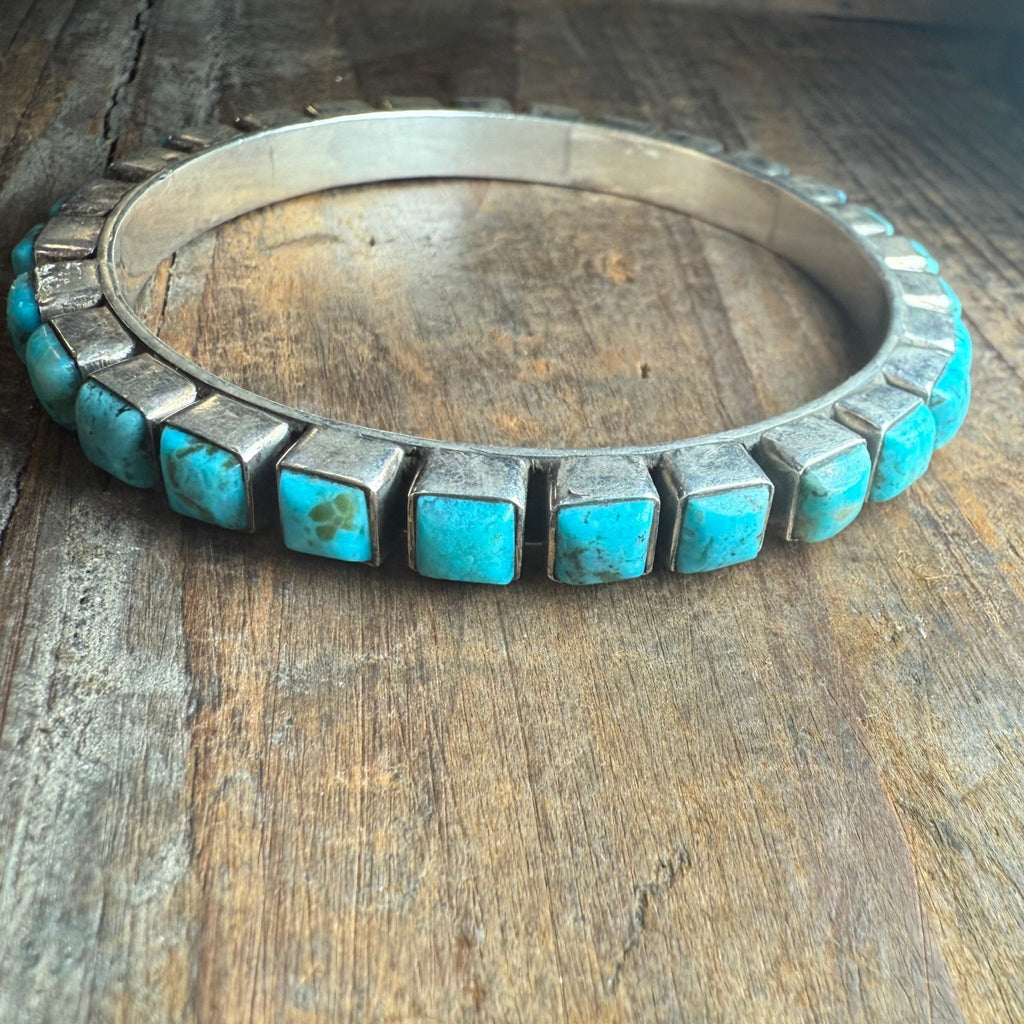 Square Turquoise Kingman Bangle Sterling Silver Bracelet - Country Lace Boutique