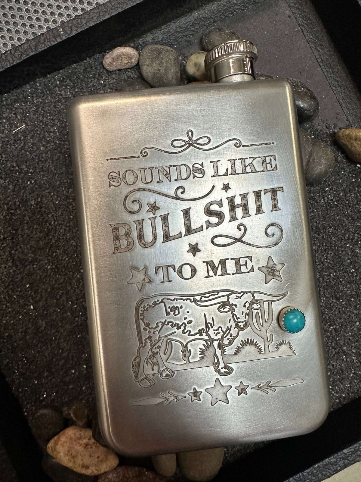 Stainless Steel w/Turquoise Sounds Like Bullshit To Me Flask - Country Lace Boutique