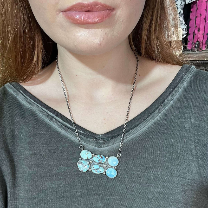 Statement 6 Stone Gold Hill with Sterling Silver Necklace - Country Lace Boutique