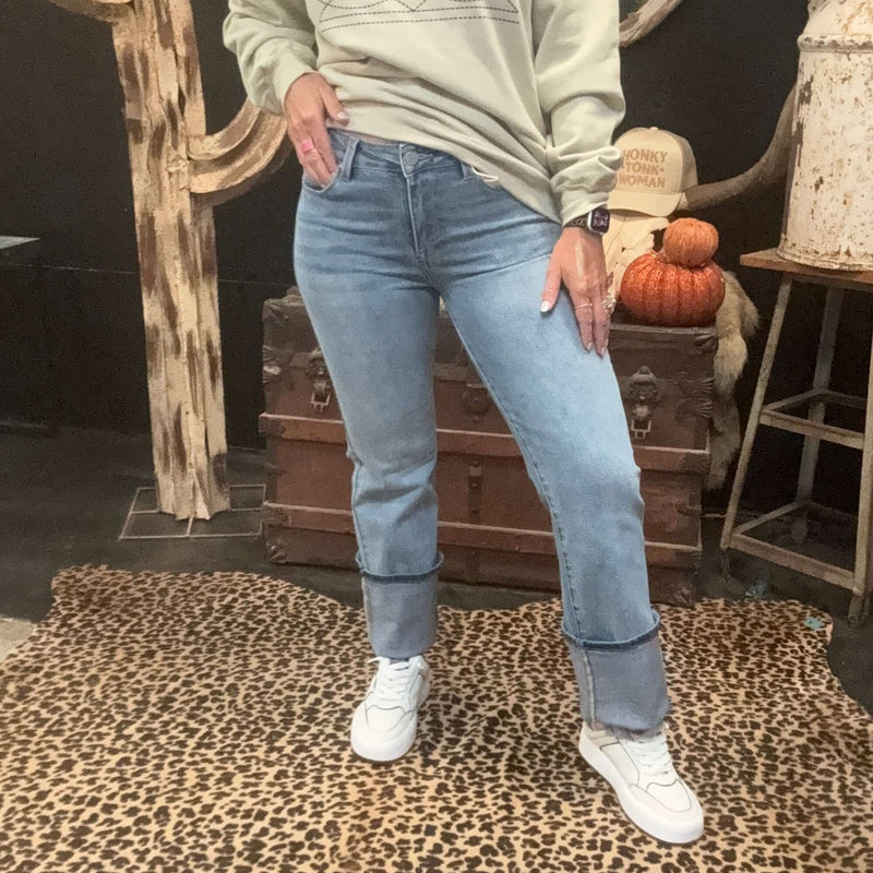 Stonewash Straight Long Risen Jeans - Country Lace Boutique