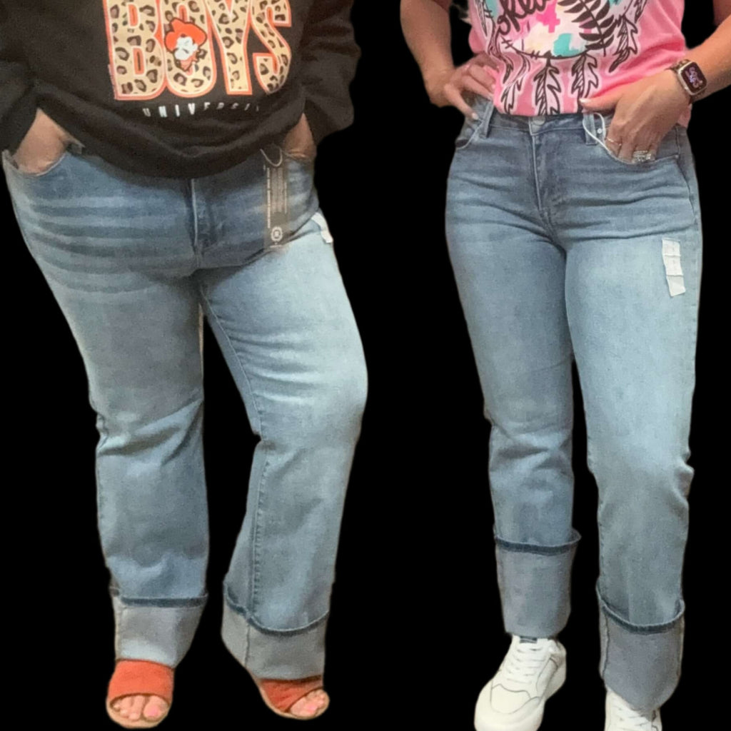 Stonewash Straight Long Risen Jeans - Country Lace Boutique