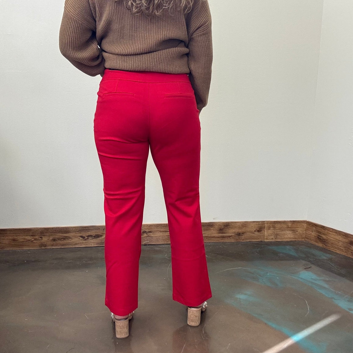 Straight Red Silky Pants - Country Lace Boutique