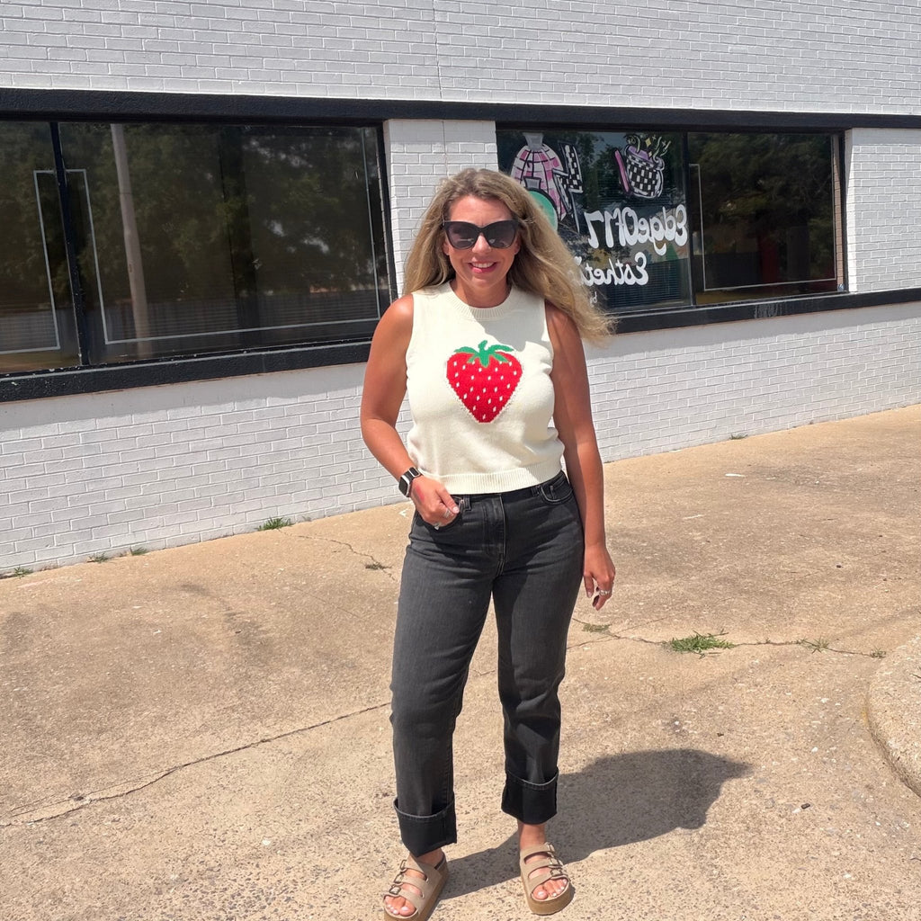 Strawberry Sleeveless Knit Sweater Top - Country Lace Boutique