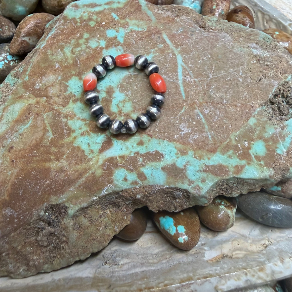 Stretchy Red Spiny Pearl Sterling Silver Ring - Country Lace Boutique